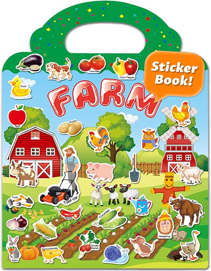 walenced reusable sticker book for toddlers, stickers for kids, toddler craft activities, toddler travel toys ages 3 and up boy girl birthday gifts