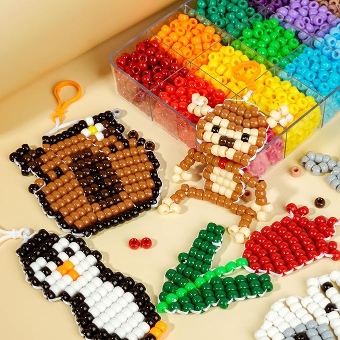 2600+pcs Pony Beads Kit, 18 Color Rainbow Plastic Multicolor Pony Bead Bulk with Elastic String Bead Pets DIY Crafts Jewelry Making Kit for Bracelets Bag Charm Necklaces Key Chain