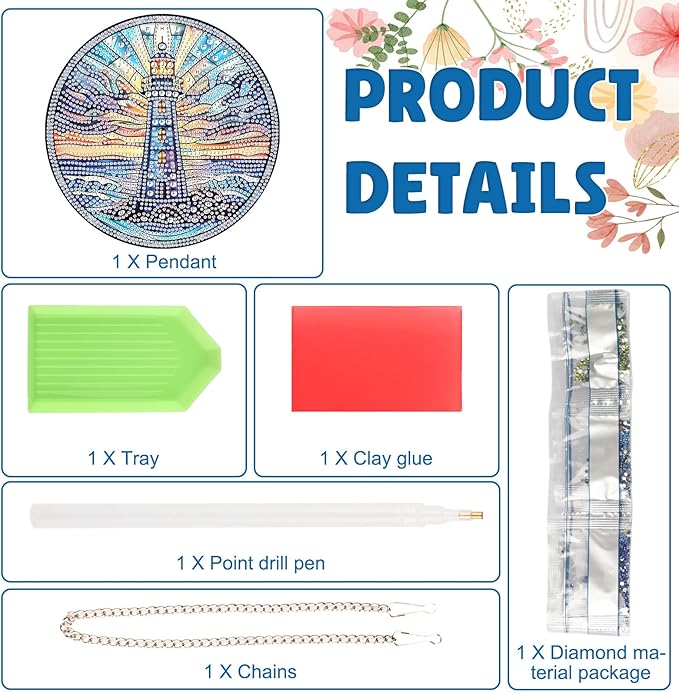 DOMROM Lighthouse Diamond Art Hanging Kits for Adults Beginners, Special Shaped Crystal Diamond Painting Lighthouse Pendant, DIY Diamond Art Suncatchers Landscape for Home Garden Wall Decor Gift