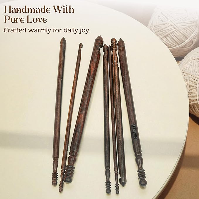 Ergonomic Crochet Sets - Wooden Crochet Hook, Crochet Kit for Beginners, Gifts for Crocheters (Set of 7)