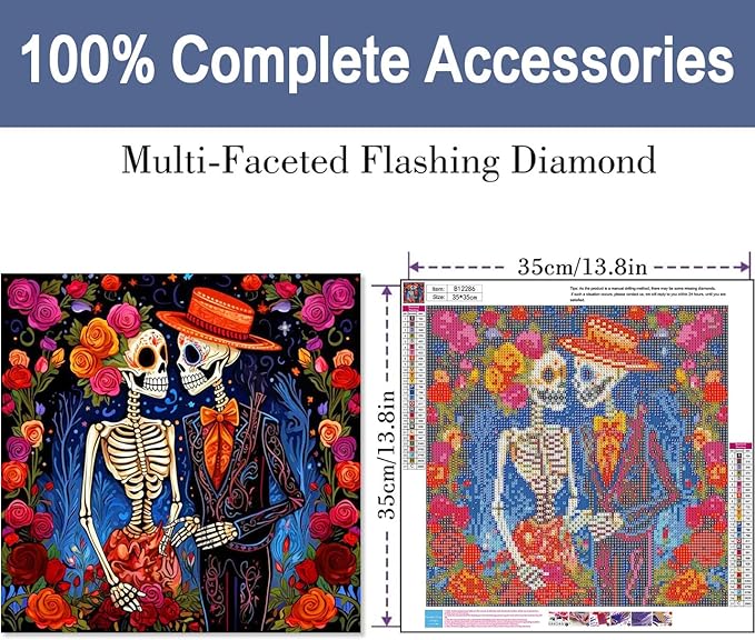 ijbnhd Skeleton Diamond Painting Kits for Adults-Valentine Diamond Art Kits for Adults Full Drill Diamond Painting Skull Gem Art and Crafts Home Decor 14x14inch