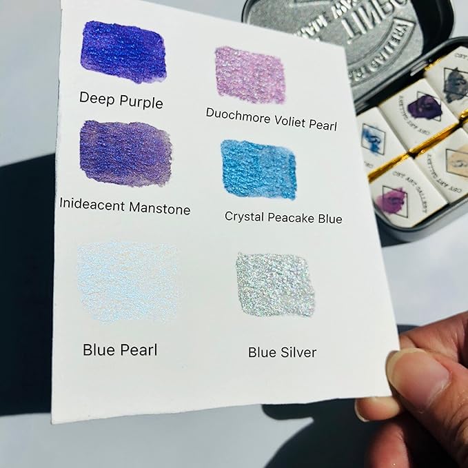 CSY art gallery Handmade Artist Watercolor Paint Set-Metallic Glitter Water Coloring Paint- Watercolors-Pearlescent Watercolour- Sparkle Vibrant Colors Painting Palette (Purple Star)