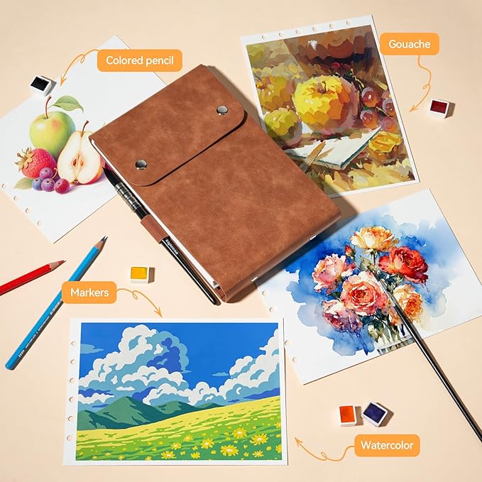 Lightwish Watercolor Sketchbook,300gsm/140lb 100% Cotton Cold Press Watercolor Journal, Acid Free Watercolor Paper for Artists,Adults,Students,20 Sheets,Paper 5.8 * 8.2 Inches
