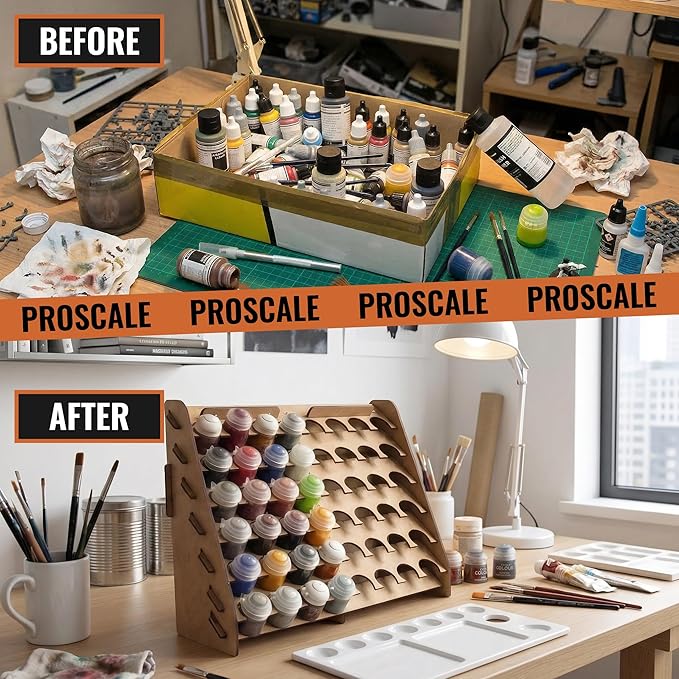 Wall Paint Rack Organizer for Miniatures & Modeling, Vertical Paint Stand with 33mm Pot Holes + Top Brush/Tool Holder, Compatible with Citadel (33mm)