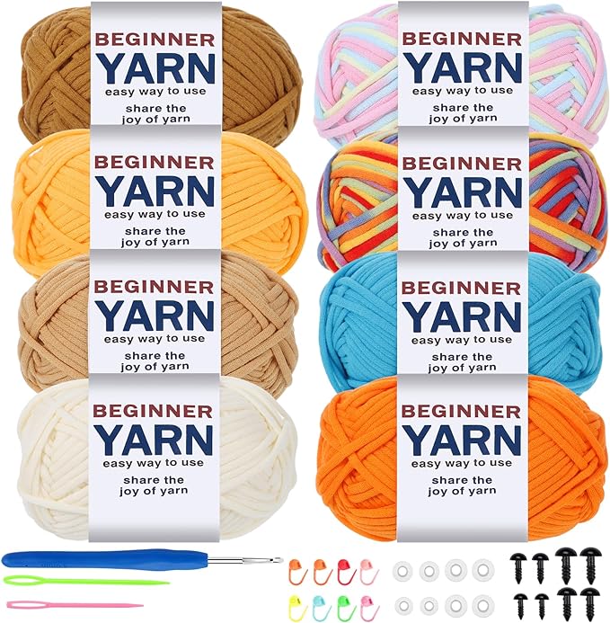 WSICSE 8x50g Beginner Crochet Yarn, Cotton Yarn for Crocheting Easy-to-See Stitches Chunky Thick Soft Yarn for Knitting Easter Basket Stuffers