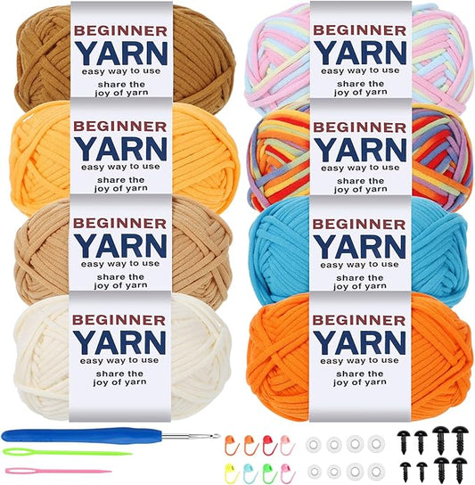 WSICSE 8x50g Beginner Crochet Yarn, Cotton Yarn for Crocheting Easy-to-See Stitches Chunky Thick Soft Yarn for Knitting Easter Basket Stuffers