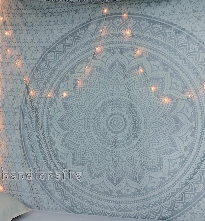 popular handicrafts tapestry wall hanging hippie ombre metallic mandala bohemian hippy intricate indian tapestries bedspread 84 x 90 inches (215cm x 230cm) silver