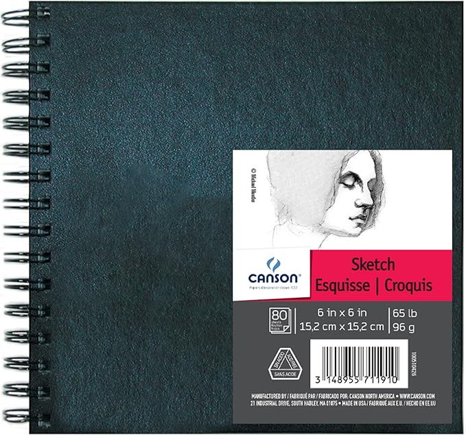 Canson Artist Series Sketchbook, Wirebound Journal, 6x6 inches, 160 Pages (65lb/96g) - Artist Paper for Adults and Students - Graphite, Charcoal, Pencil, Colored Pencil