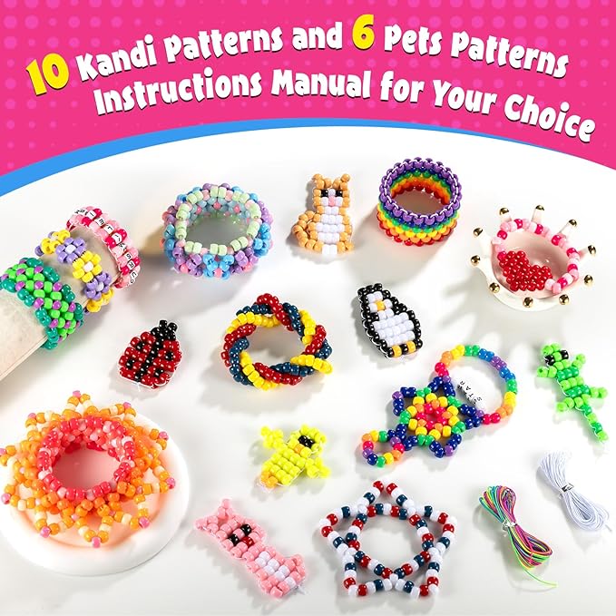 Zefy Pony Beads for Bracelets and Crafts, 32 Colors Kandi Beads with 10 Kandi Cuff Designs and 6 Bead Pets Designs, Friendship Bracelet Kit with Letter Bead for Keychain Jewelry Making (2000+ Pcs)