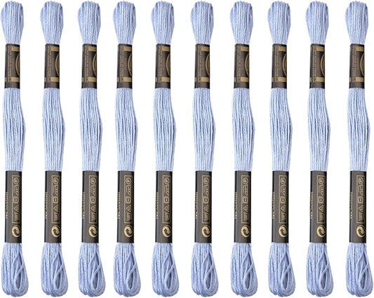 12 Skeins Embroidery Cotton Floss is 100% Egyptian Long Fiber Cotton of 8.75yds Each Cottons Cross Stitch Thread for Hand Embroidery DIY Creation and Friendship Bracelet String. (12, Sky Blue)
