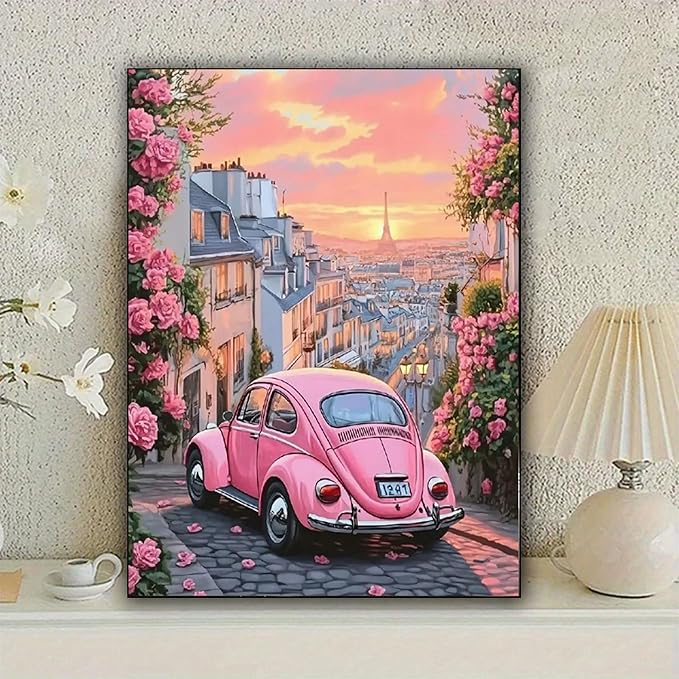 KUFWKEY Paris Scenery Diamond Art Kits for Adults, Car Diamond Painting Kit,Full Round DIY Diamond Mosaic Kits,Landscape Diamond Art Painting,Diamond dots,12x16 inch
