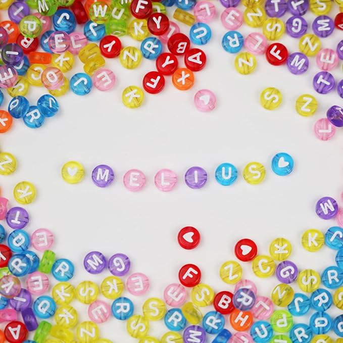 Melius Acrylic Clear Color Letter Beads, 1450 Pcs 4x7mm Transparent Colorful Round Alphabet and Heart Beads in 28 Grid Box for Jewelry Making, DIY Bracelets, Necklaces, Key Chains, Bracelets