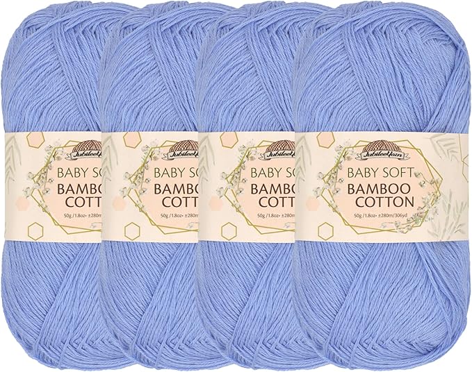 JubileeYarn Baby Soft Bamboo Cotton Yarn - 50g/Skein - Glacier Blue - 4 Skeins
