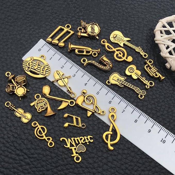 WOCRAFT 60pcs Antique Gold Music Bracelet Charms for Jewelry Making Sets DIY Necklace Bracelet Keychain Crafting Charms Kit Craft Supplies (SN894)