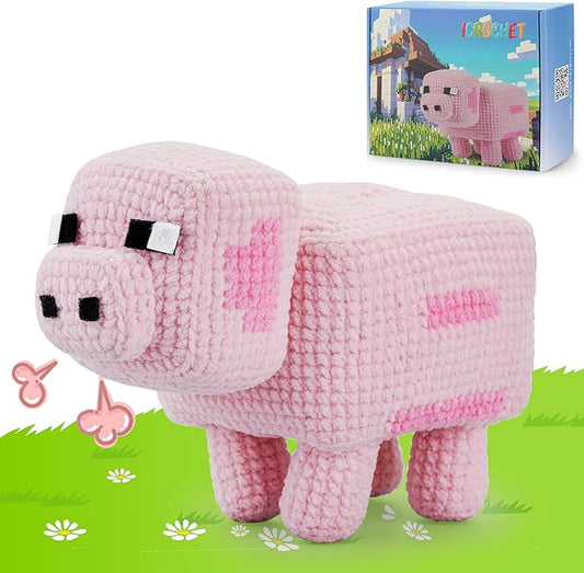 Crochet Kit for Beginners, Pig Crochet Kit for Adults with Step-by-Step Video Tutorials,Learn to Craft Amigurumi Stuffed crochet Animal kit,Knitting Kit for Birthday