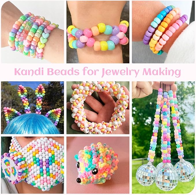 1000+PCS Assorted Pony Beads for Bracelets, 9mm Acrylic Rave Kandi Bead Bulk with Cute Heart Star Butterfly Fun Shaped Beads for Hair Braid Keychain Charms Jewelry Making DIY Crafts