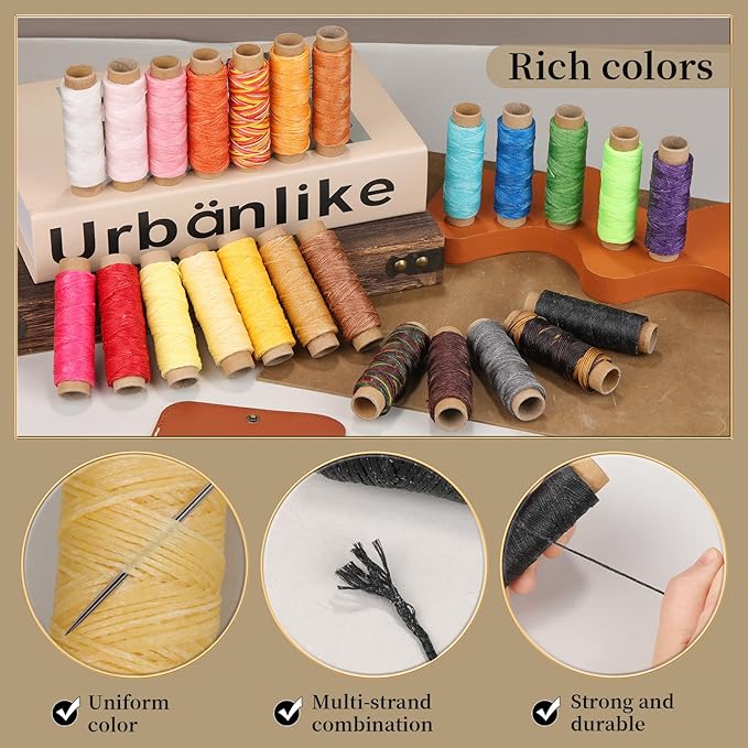 Jupean 24 Colors Leather Thread, Waxed Thread for Hand Sewing Polyester Leather Sewing Threads DIY Bracelets Bookbinding
