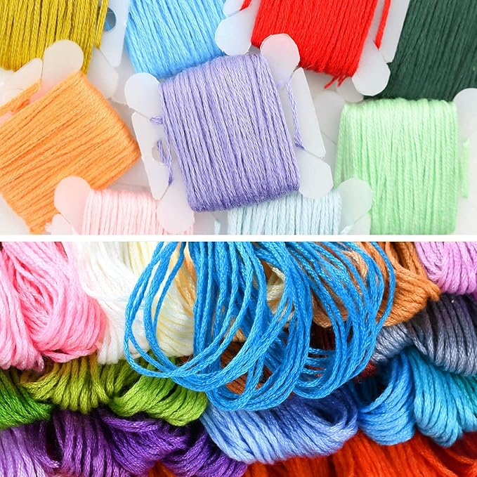 VICOVI Friendship Bracelet String Kits, 100 Colors Embroidery Floss and 15 Skeins White & 15 Skeins Black Color, 10 Pcs Plastic Floss Bobbins for Cross Stitch Threads Bracelet Yarn Craft Floss