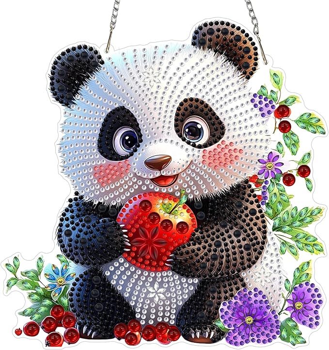 AIRDEA Panda Hanging Diamond Painting Kits,Special Shaped Diamond Art Kits for Beginner Cartoon Animals,Gem Art Pendant Decor 7.87x7.63in