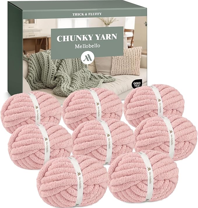 Jumbo Chunky Yarn for Hand Knitting - Super Thick Chenille Chunky Yarn for Crocheting - Extra Soft Bulky Fluffy Blanket Big Yarn 8 Jumbo Pack (27yds,8 oz Each Skein) Pink
