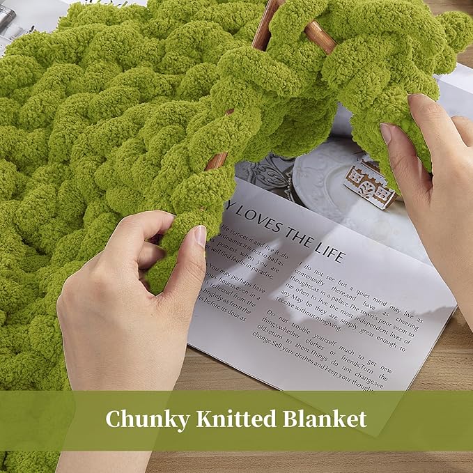 BALAPET 8 Pack Chunky Chenille Yarn for Crocheting & Knitting, 27yds 8 oz Each Skein Soft Fluffy Kitting Yarn Set, Thick Velvet Plush Yarn for Handcrafts Weaving Making Blankets, Tea Green