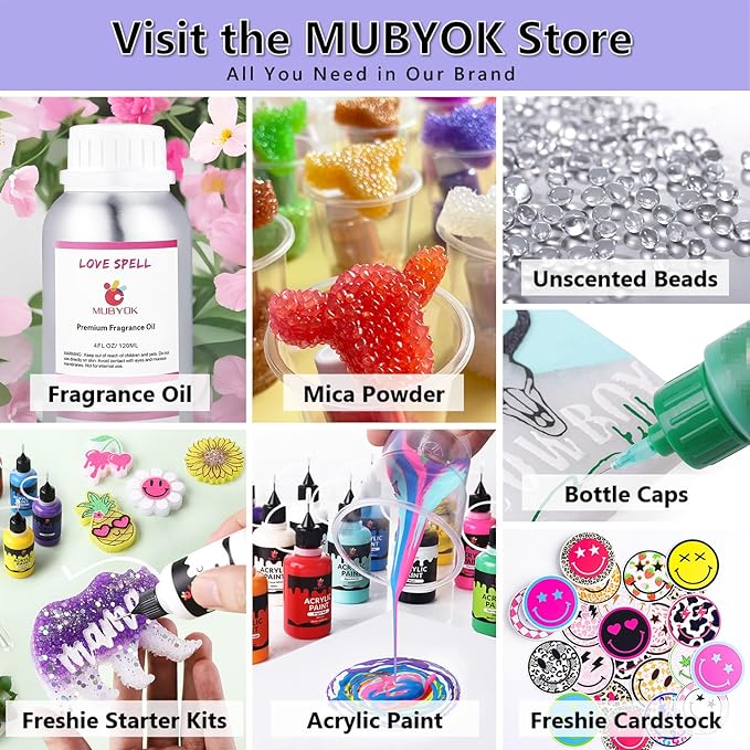 MUBYOK M421 Car Freshie Supplies Starter Kit with 1LB Scented Aroma Beads,3 inch Circle Silicone Molds and CardStock(Make 9 Freshies)