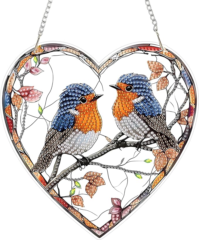 ZeeLionArt Hanging Diamonds Art kit for Adult,Valentine's Day Bird Pendant Diamonds Painting Art Kit,7.6x7.6inch Acrylic Diamonds Painting Board Kit Ornament, Special Crystal Diamond Hanging Ornament