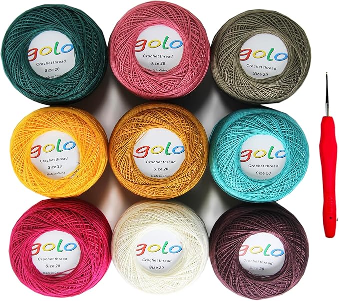 golo Crochet Thread Size20 Embroidery Thread 10gX9 Crochet Yarn for Hand Knitting 20-9-6