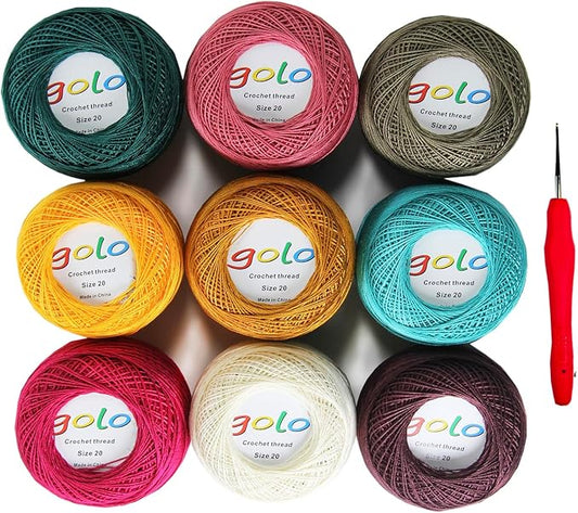 golo Crochet Thread Size20 Embroidery Thread 10gX9 Crochet Yarn for Hand Knitting 20-9-6
