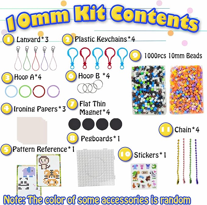 yowamho 10mm fuse beads kit - 1000 pcs big iron beads set, art crafts set for kids ages 6+, girls boys gift, easter christmas birthday present.(animal series)