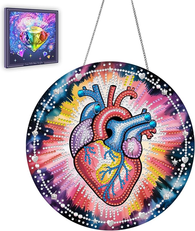 Ginfonr Diamond Painting Kits Hanging Pendant, Magic Diamond Art Kits for Adults, Special Shaped Rhinestone Heart Diamond Art, Double Sided Hanging Kits for Garden Wall Window 8 x 8 inch