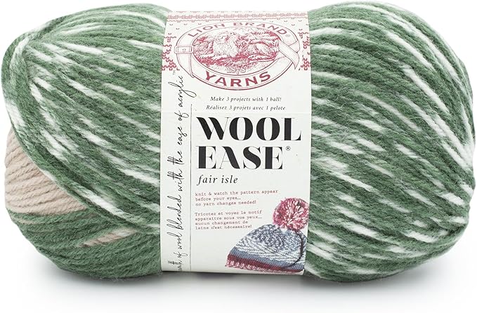 Lion Brand Yarn Wool Ease Fair Isle, Yarn for Knitting, Beige/Olive, 1 Pack