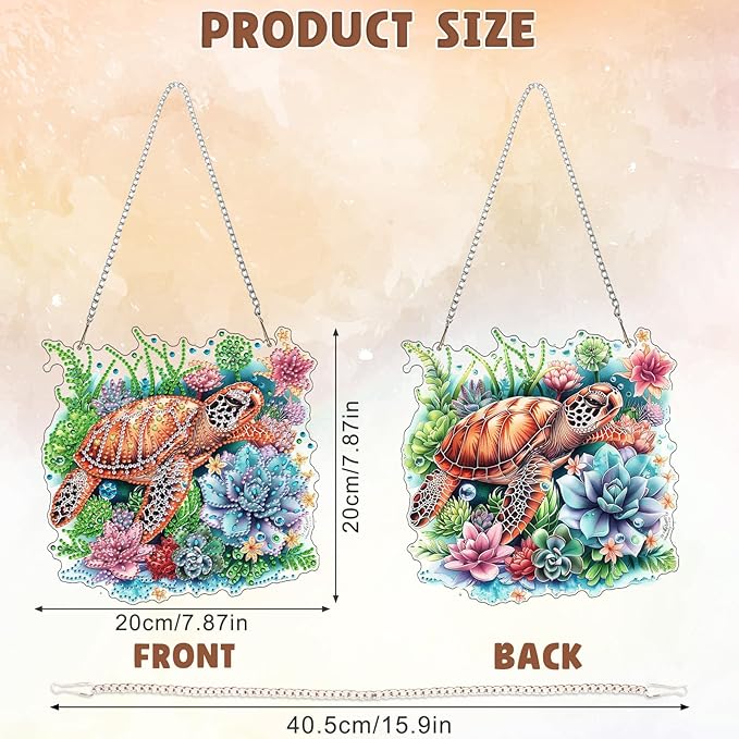 DOMROM Sea Turtle Diamond Art Hanging Kits for Adults Beginner, Special Shaped Crystal Diamond Painting Turtle Pendant, DIY Diamond Art Suncatchers Animal for Home Garden Wall Decor Gift