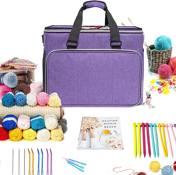 Knitting Bag, Large Crochet Bag, Crochet Tote Bag, Yarn Bags for Crocheting, Yarn Storage Organizer for Knitting & Crochet Supplies