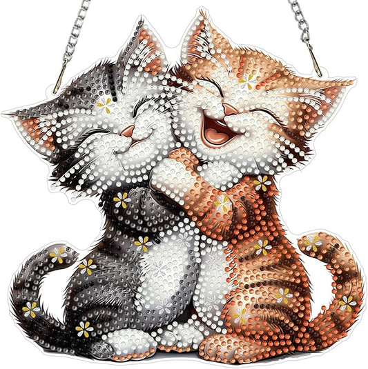 MXJSUA Cartoon Kittens Diamond Art Hanging Kits for Adults Beginners, DIY Acrylic Special Shaped Crystal Diamond Gem Drills Pendant Art Painting Ornament for Home Wall Decor Gift
