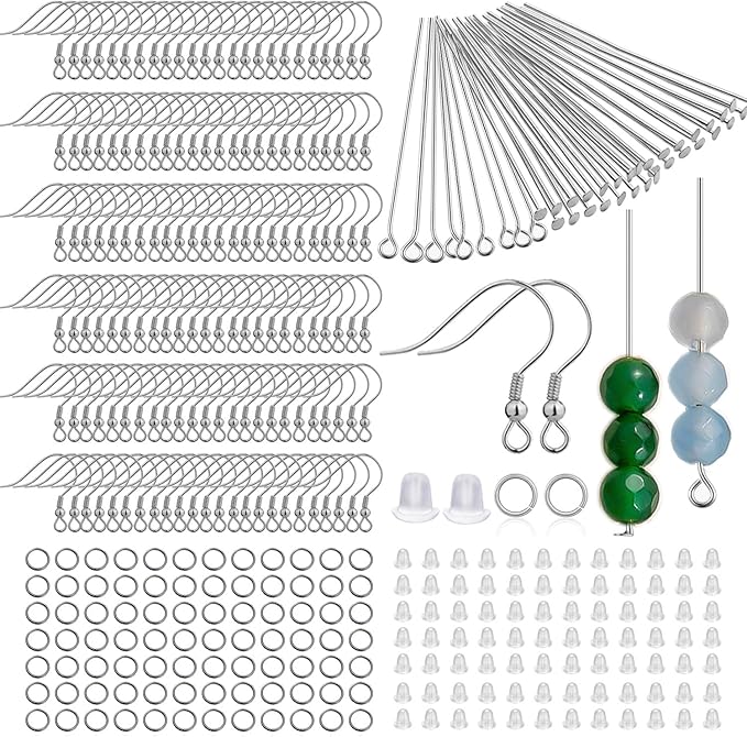 stino 800/220pcs hypoallergenic earring hooks for jewelry making, stainless steel earring findings supplies, silver & gold plated (fish hook silver (800pcs))
