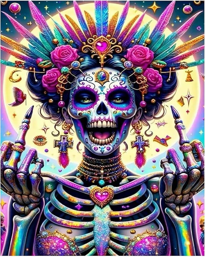hkejoi Skeleton Paint by Numbers Kit for Adults Beginners, Skull Paint by Number for Adults, Painting by Number DIY Crafts Acrylic for Gift Home Decor 16x20 in