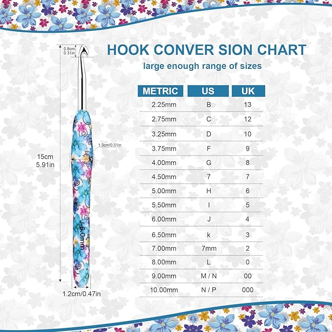 BCMRUN Crochet Hooks Set,14 Size 2.25mm(B)-10mm(N) Extra Long Crochet Needles Ergonomic Handle Smooth Hooks Knitting Needles Kit, DIY Knit Needles Weave Yarn Set, Christmas Crochet Gift (Blue)