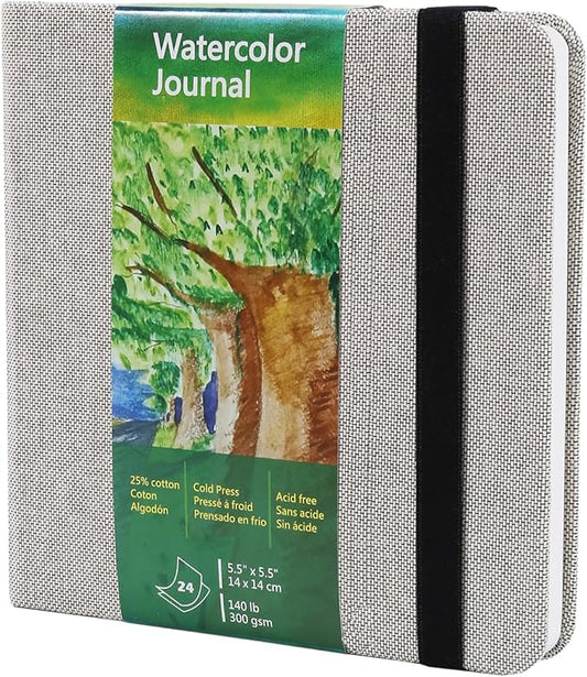 tumuarta Square Watercolor Journal, 5.5x5.5”, 140 LB, 300 GSM, Cotton Paper, Cold Press, 24 Sheets, 48 Pages, Watercolor Paper SketchBooks for Use As Mix Media Pad On The Go