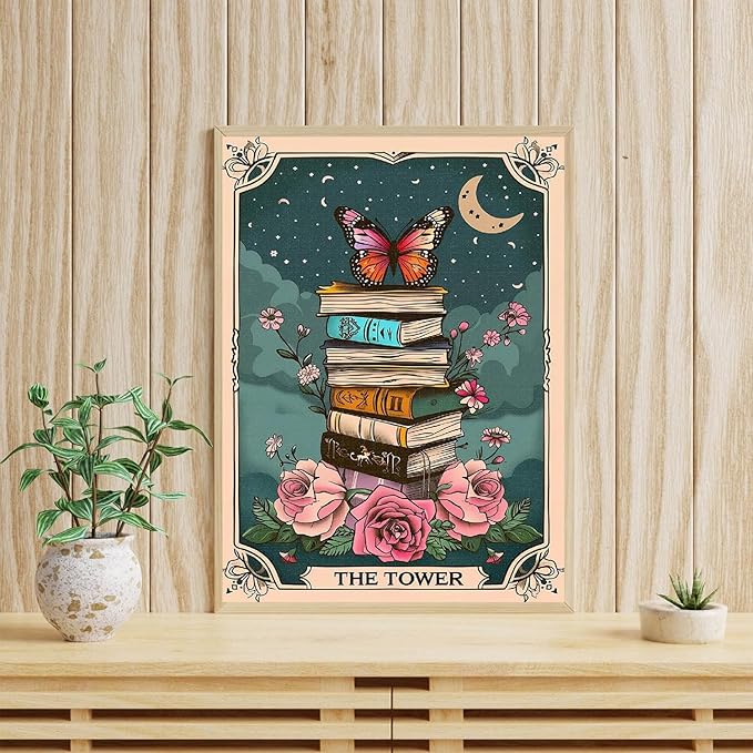 WUDWL Tarot Diamond Art Kits for Adults, Flower-Book-Moon DIY Modern Diamond Painting Kits 5D Diamond Dots Gem Art Crafts with Tools,Spring Round Full Drill Crafts for Home Wall Decor&Gift-12x16in