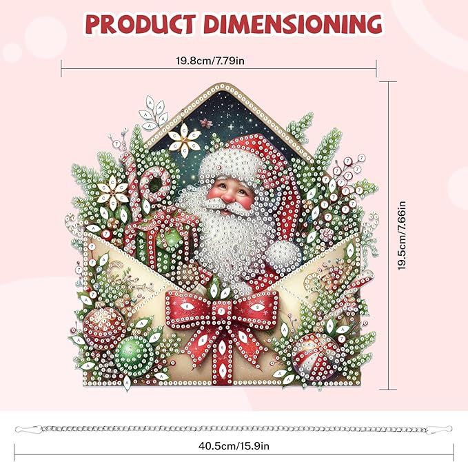 Bowetile Christmas Diamond Art Hanging Kits for Adults, Diamond Art Suncatchers Santa Claus, 5D Special Shape Diamond Painting Pendant Window Ornament Christmas Gifts for Home Door Wall Decor