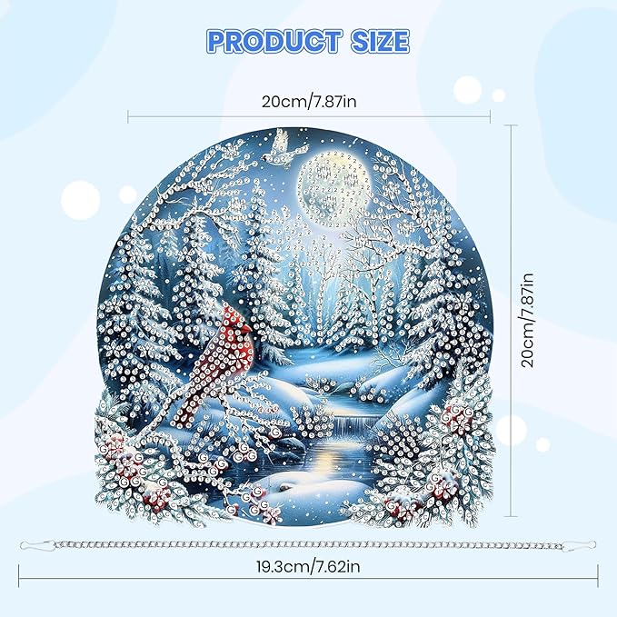 MOGTAA Christmas Diamond Art Hanging Kits for Adults Kids, Christmas Cardinal Diamond Art Suncatchers, 5D Special Shape Winter Diamond Painting Window Pendant Kit for Home Garden Wall Decor