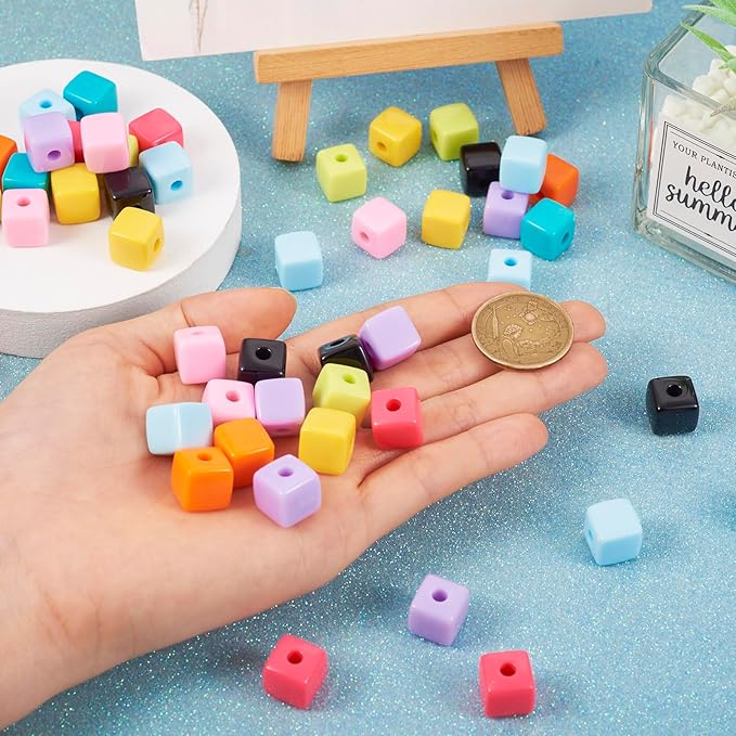 FASHEWELRY 90Pcs Pastel Acrylic Cube Beads for Bracelet Making Candy Color Square Spacer Beads Assorted Rainbow Cube Pony Bead Bulk for Jewelry Making