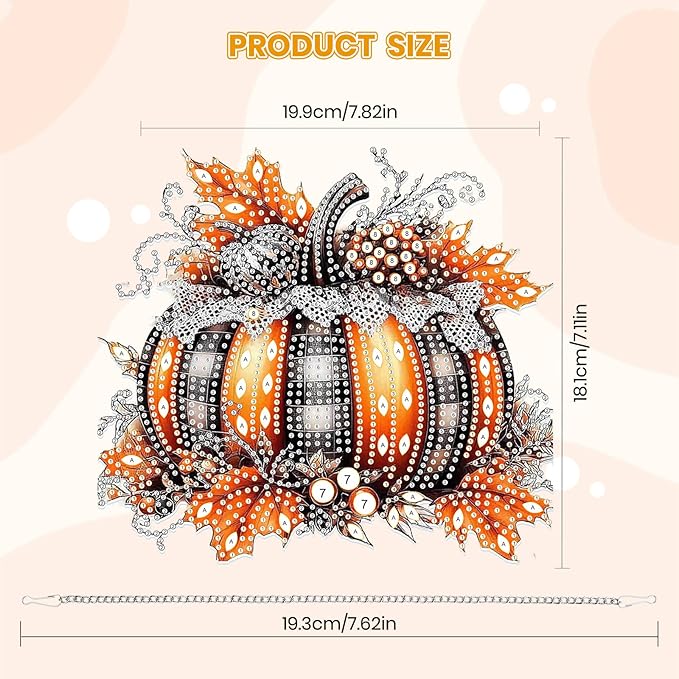 MOGTAA Fall Pumpkin Diamond Art Hanging Pendant Kits, Pumpkin Diamond Art Kits for Adults, 5D Special Shape Diamond Painting Gem Art for Home Garden Wall Decor