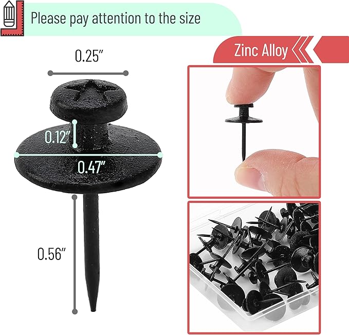 Mr. Pen- Double Headed Picture Hanging Nails, 100 pcs, Double Headed Nails with Storage Box, Black Thumb Tacks for Wall, Black Push Pins for Wall Pins for Hanging