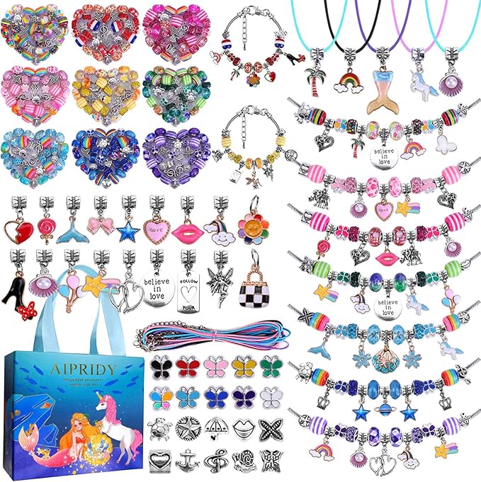 aipridy 150 pieces charm bracelet making kit,unicorn mermaid crafts gifts set can inspires imagination and creativity,jewelry making kit perfect gifts for girls 5-12 years old (150 pieces)
