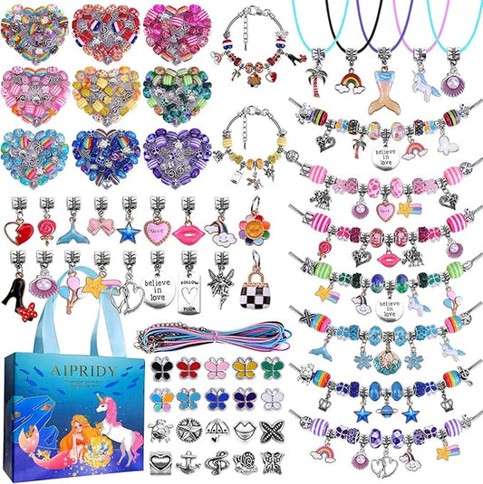 aipridy 150 pieces charm bracelet making kit,unicorn mermaid crafts gifts set can inspires imagination and creativity,jewelry making kit perfect gifts for girls 5-12 years old (150 pieces)