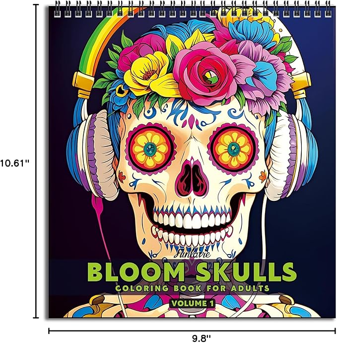 FUN LAVIE Halloween Coloring Book for Adults: Spooky Sugar Skulls and Flowers Patterns for Mindfulness Stress Relief and Adult Relaxation, Spiral Bound, Perfect for Halloween Fun