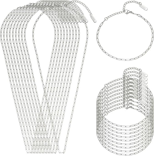 Swyabi 20 Pack Stainless Steel Paperclip Chains Link Adjustable Necklace Bracelet Bulk for Men Women DIY Bracelets Crafts