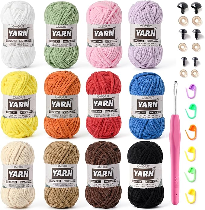 12 Pack Bulky Velvet Chenille Yarn, Baby Yarn for Crocheting Soft Blanket, 1200g(656yd) Chunky Crochet Yarn, Thick Multicolor Yarn for Crocheting Amigurumi, Crafts, Home Decor A